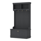 HIUU Farmhouse Hall Tree with Bench and Shoe Storage,Garage Lockers with Benches,Mud Room Bench with Storage and Seating(Black) HIUU