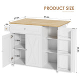 BOTLOG Kitchen Island with Storage, Island Table on Wheels with Drop Leaf, Spice Rack, Drawer, Towel Rack, Rolling Kitchen Island Cart for Dinning Room, White 15.7-27.55" D x 47.63" W x 35.43" H BOTLOG
