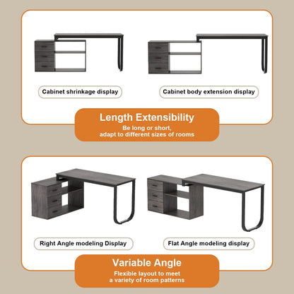 FUFU&GAGA Large 55.1" L-Shaped Office Desk with 41.3" File Cabinet, Corner Computer Desk with 3 Drawers & 2 Shelves, Workstation Executive Desk with Storage Shelf for Home Office - Grey - WoodArtSupply