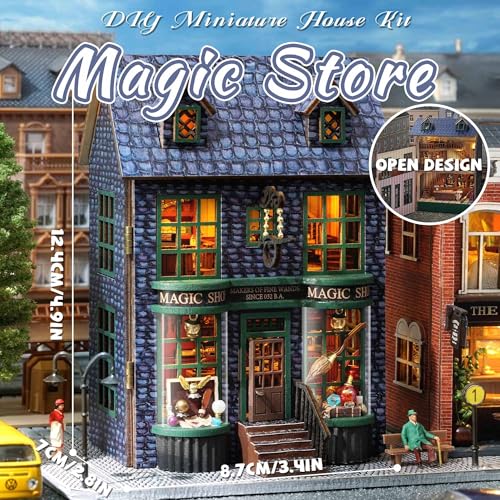 Kisoy DIY Miniature House Kit, Tiny House Building Kit with Furniture and LED Light for Adults and Teens, DIY Mini House Craft Kit, Decorations/Gifts for Family and Friends(Magic Shop)