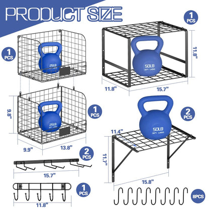 PSUTBPAT Garage Shelf Wall Mounted with Wire baskets, Heavy Duty Garage Wall Shelving with Garden Tool Storage und Hooks, Wire Shelf Baskets for Home Garden Garage Organization and Storage