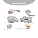 Dekmxas Living Room Furniture Sets 2PCS Fabric Recliner Sofa Set Modern Loveseat Couch Set Manual Reclining Sofa Set with Cup Holders/Storage Console for Living Room/Rv Car (Grey White, Sofa+Loveseat) Dekmxas