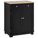 HOMCOM Sideboard with Solid Wood Countertop, Modern Kitchen Storage Cabinet, Coffee Bar Cabinet with 2 Drawers, Doors and Adjustable Shelf, Black HOMCOM