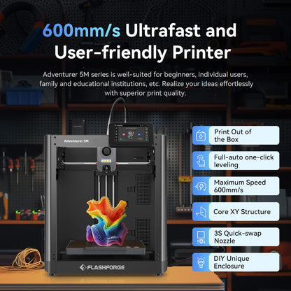 (Smooth PEI Plate) Bundle FLASHFORGE Adventurer 5M 3D Printer and FLASHFORGE PEI Sticker Plate - WoodArtSupply