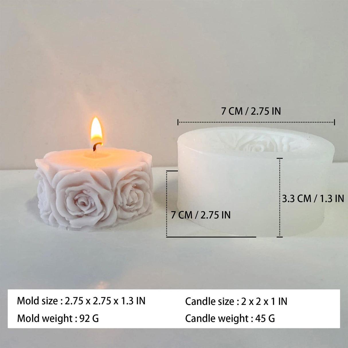 Rose Flower Column Candle Molds Valentine's Day Cylinder Resin Casting Mold for Candle Making Resin Casting Silicone Mold for DIY Candle Making Polymer Clay Craft Plaster ZAKVOOR