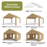 13x20FT Portable Garage, 13'x20' Carport Heavy Duty, Galvanized Frame & 180 g PE Waterproof Canopy, with 2 Doors, and 4 Windows, for Pickup Truck, and Boat Hipicute