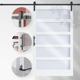 EaseLife 48in x 84in Glass Barn Door with 8FT Sliding Door Hardware Kit Included & Handle,Solid LVL Wood Covered with Water-Proof & Scratch-Resistant PVC Surface,DIY Assembly,5-Panel Glass,White EaseLife