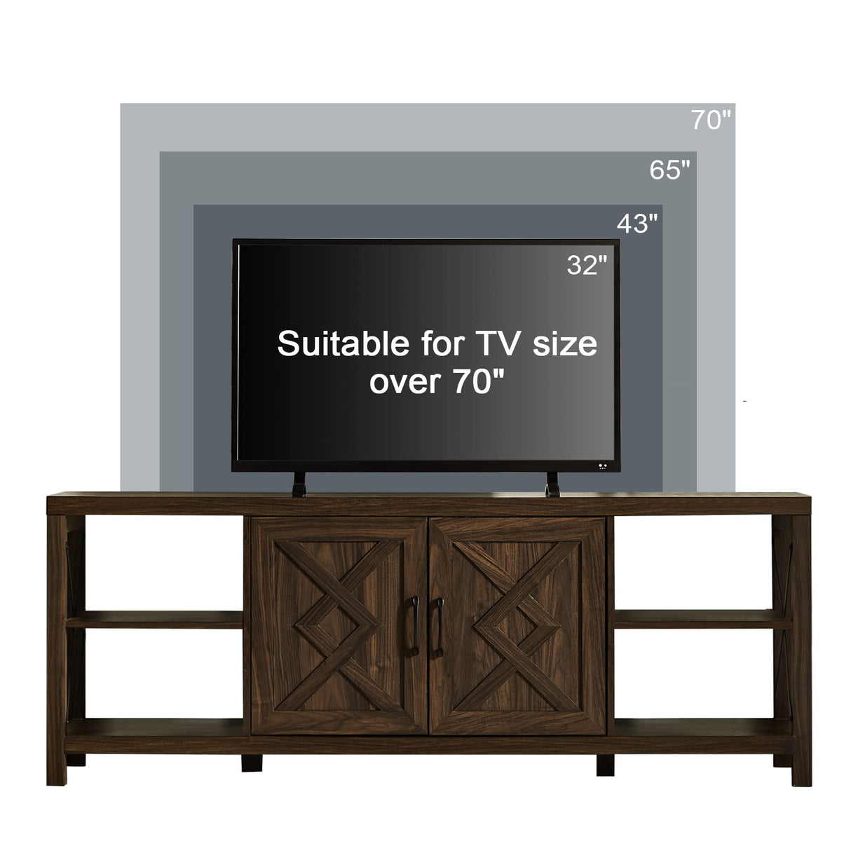 Okvnbjk TV Stand for 75 Inch TV with Storage,65 Inch Width Wood TV Stand for 65 70 75+ Inch TV with Soft Closing Door Hinges, Dark Walnut Okvnbjk