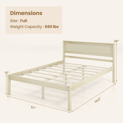 Giantex Wood Full Platform Bed with Headboard, Mid Century Solid Wood Bed Frame with Wood Slat Support, Wooden Mattress Foundation with 12" Under Bed