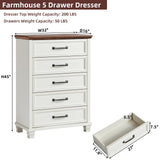 SAVOR LIFE Farmhouse 5 Drawer Dresser for Bedroom, 45” Tall Dresser for Closet, Rustic Wooden Chests of Drawer for Bedroom, Hallway, Entryway, White SAVOR LIFE