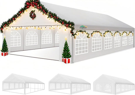 COBIZI 20x40FT Party Tent Heavy Duty Outdoor Gazebo White Event Shelter Wedding Canopy Tent for Parties BBQ with Removable Sidewall Windows, Powder Coating (Better Than Galvanized) COBIZI