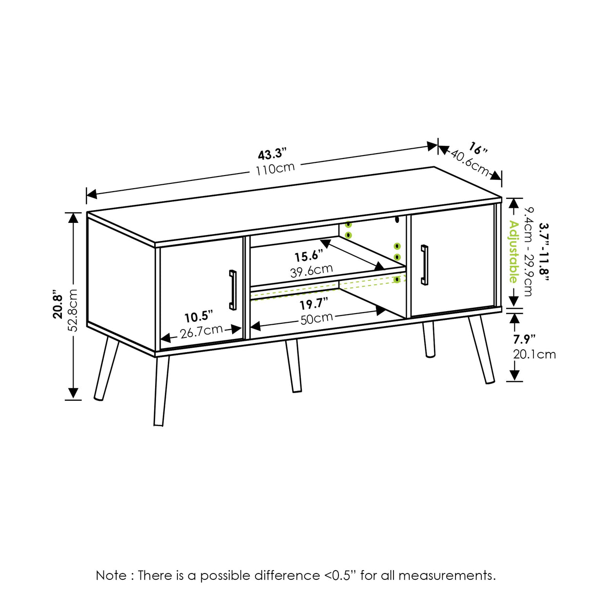 Furinno for 55 Inch TV, Entertainment Center with 2 Storage and Open Shelves, Mid Century TV Stand, Espresso Furinno