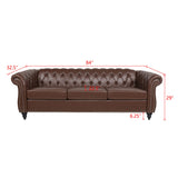 RARZOE Modern 3 Seater PU Chesterfield Sofa, Upholstered Tufted Button Leather Chesterfield Couch, Classic Faux Leather Settee with Nailhead Trim Scroll Arms for Living Room Bedroom(Dark Brown) RARZOE