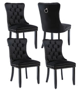 Black Velvet Dining Chairs Set of 4, Upholstered Dining Room Chairs with Back Ring Pull Trim and Solid Wood Legs,Modern Dining Chairs Perfect for Dining Room,Living Room,Kitchen(Black) Shenyon