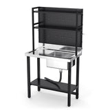 VINGLI 67'' Commercial Sink with Drainboard and Adjustable Shelves Pegboard for Hanging Tools, 304 Stainless Steel Table Freestanding Utility Counter Restaurant, Garage Silver & Black 1 VINGLI