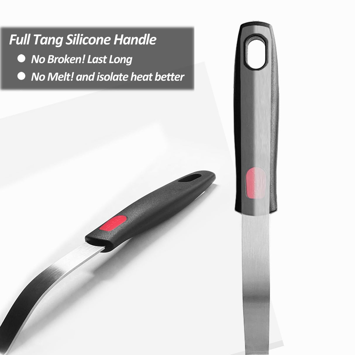 Silicone Pancake Spatula Turner with Lengthened Handle, Heat Resistant Cooking Spatulas for Nonstick Cookware, Large Flexible Kitchen Utensils BPA Free Rubber Flipper for Egg, Pancake, Fish, Burger Vovoly