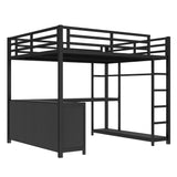 SOFTSEA Queen Size Loft Bed with Desk & Wardrobe, Heavy Duty Metal Loft Bed with Storage Shelves, Gaming Bed with L-Shaped Desk Underneath for Adults Teens Kids, Black SOFTSEA