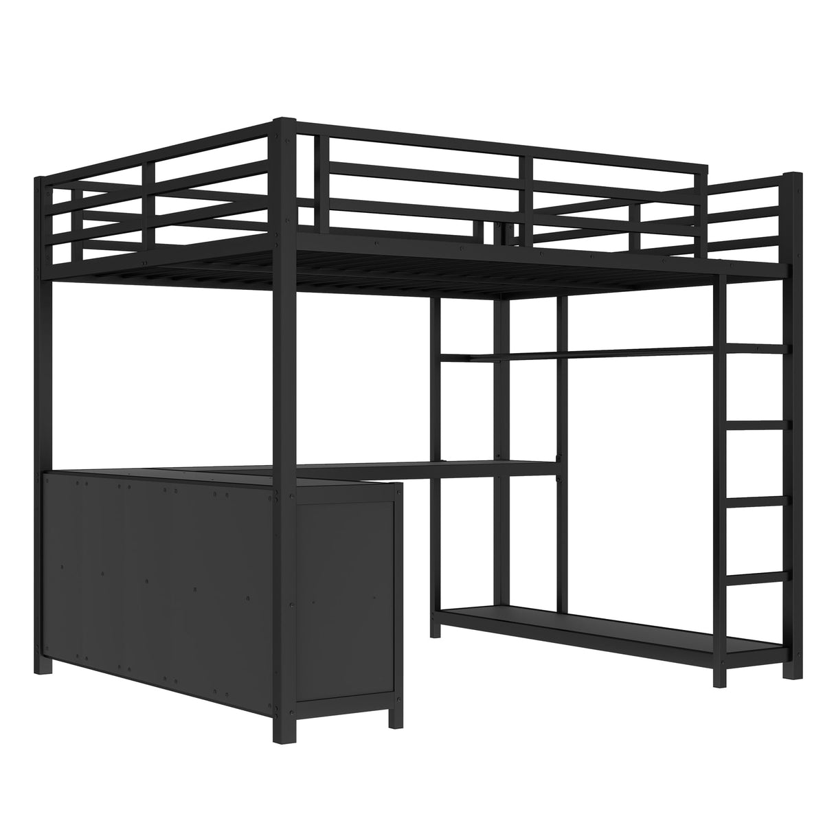 Bellemave Queen loft Bed with L Desk, Wardrobe, Metal Queen Size Loft Bed Frame for Adults, Kids, Teens, Black Bellemave