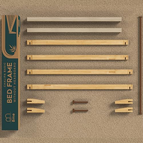 Bme Chalipa 14” Queen Solid Wood Platform Bed Frame – Modern Minimalist Design with Natural Finish and Easy Assembly Bme