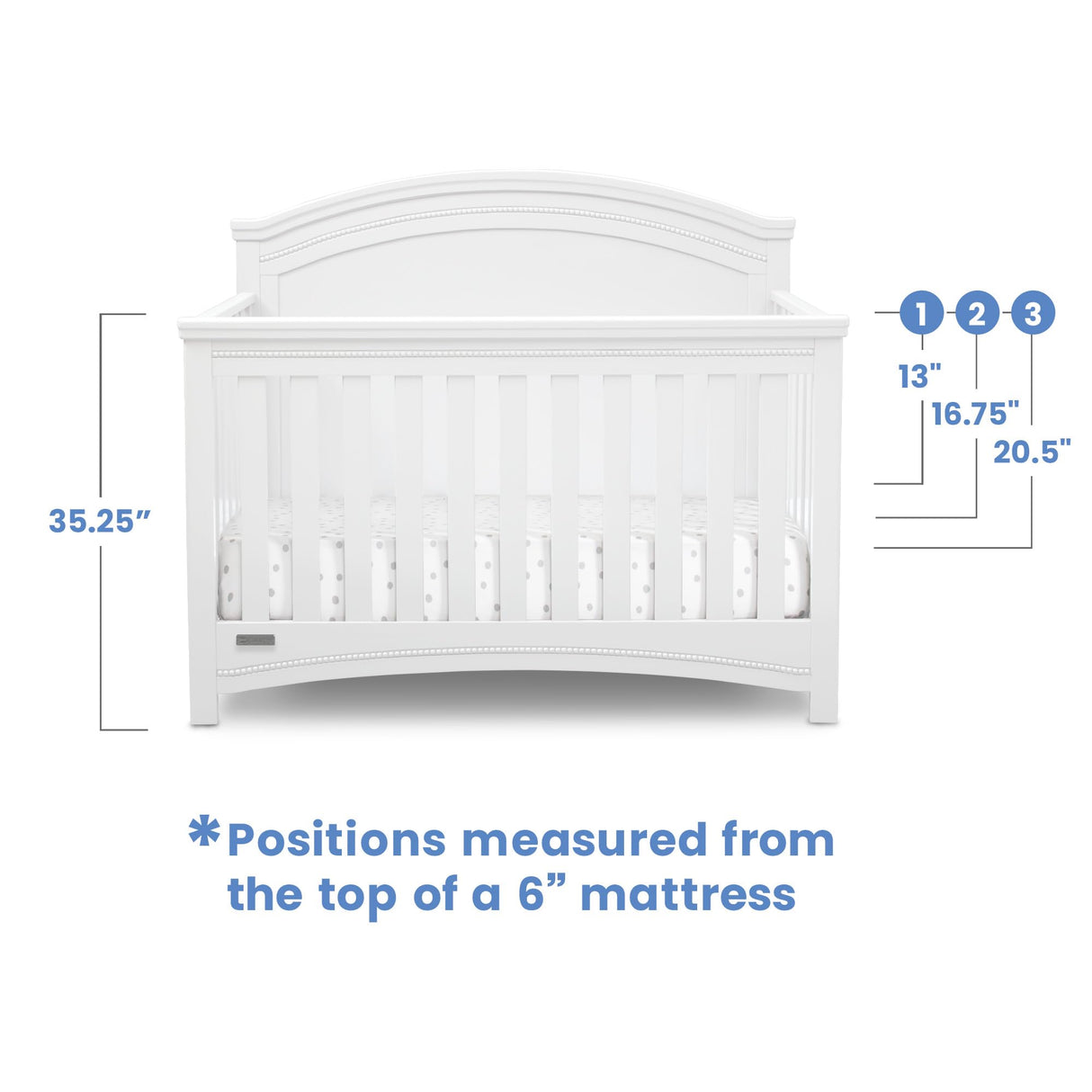 Delta Children Simmons Kids SlumberTime Emma 4-in-1 Convertible Baby Crib N More - Greenguard Gold Certified, Bianca White Delta Children