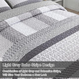 WONGS BEDDING Grey Quilt King Size, Bohemian Stripe Quilt Sets 3 Pieces Boho Quilted Bedspread Set Lightweight Microfiber Coverlet Bedding Set All Season (104"x90") WONGS BEDDING