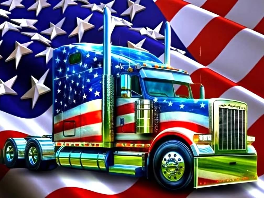 Generic DIY 5D Diamond Art Painting Kits for Adult, US Flag Truck Full Round Drill Cross Stitch Embroidery Kits for Home Wall Decor Gifts(16x12inch/40×30cm), ZHILAI001 WoodArtSupply