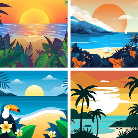 AOSGEDY 4 Pack Paint by Numbers for Adults and Kids Beginner，Landscape-Beach DIY Acrylic Painting Paint by Numbers Kits on Canvas for Kids Ages 4-8-12 Perfect for Home Wall Decor(8x8in) AOSGEDY