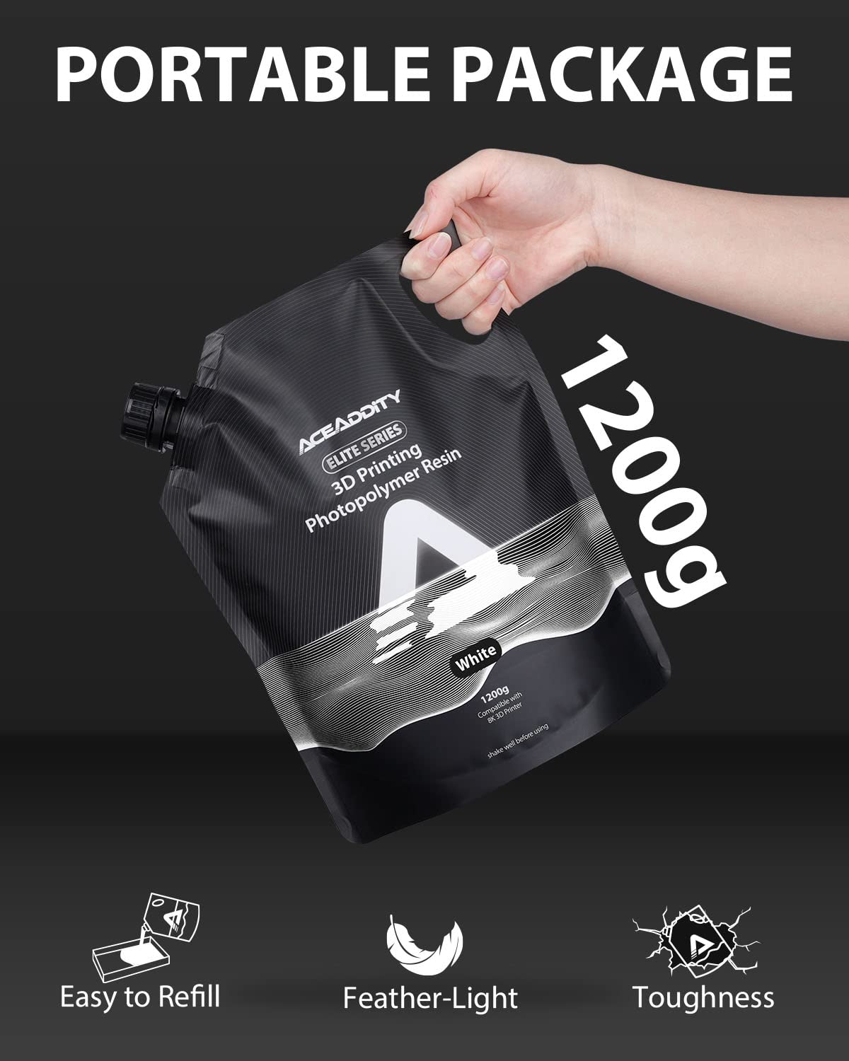 Aceaddity Elite Series 3D Printer Resin 405nm Photopolymer Resin LCD/DLP UV-Curing High Precision 3D Printing Liquid Compatible with 8k 3D Printer (White, 1200g) Aceaddity