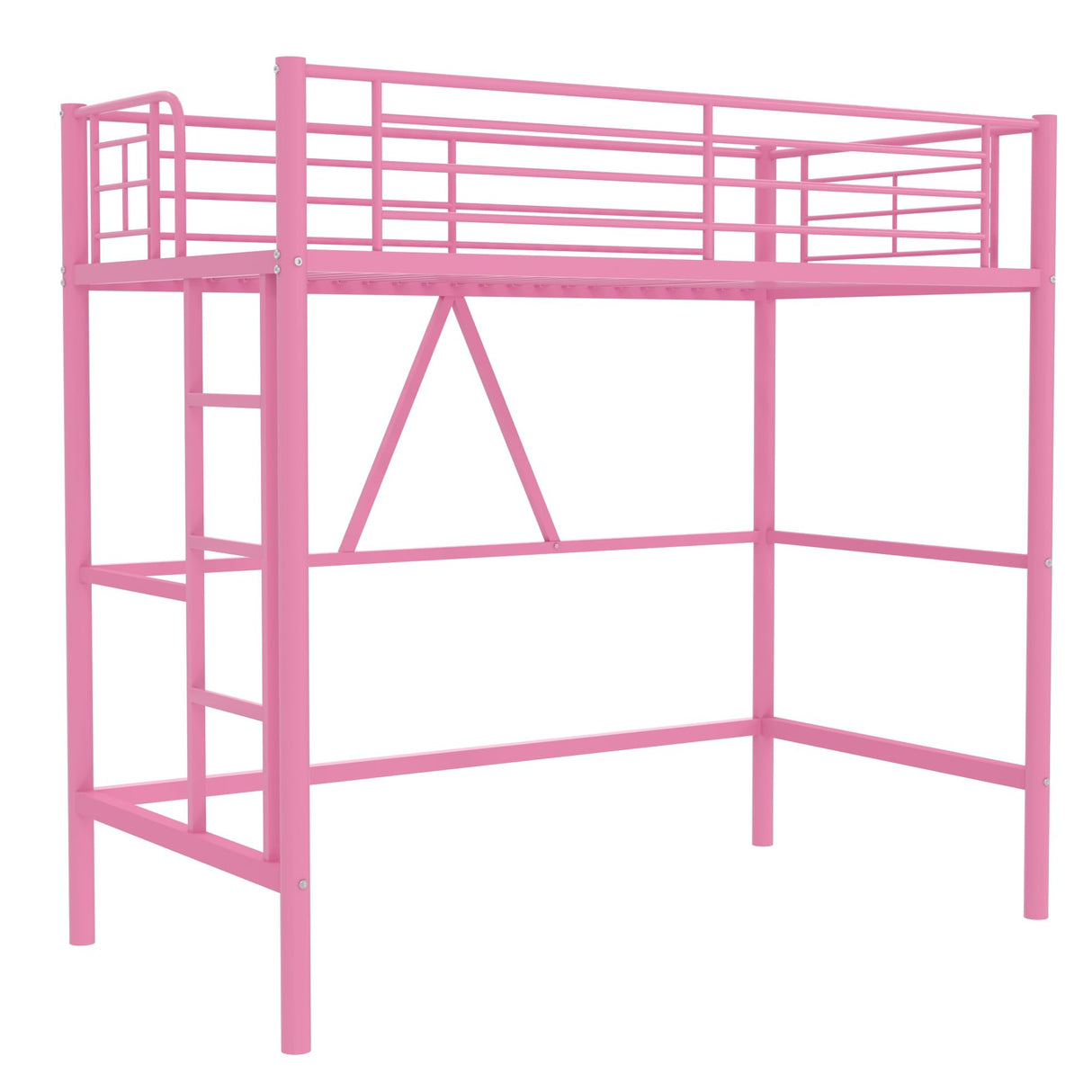 VECELO Metal Loft Bed Twin Size, Heavy Duty Bedframe with Removable Ladder and Safety Guardrail, Space-Saving, Noise Free, No Box Spring Needed, Pink VECELO
