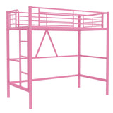 VECELO Metal Loft Bed Twin Size, Heavy Duty Bedframe with Removable Ladder and Safety Guardrail, Space-Saving, Noise Free, No Box Spring Needed, Pink VECELO