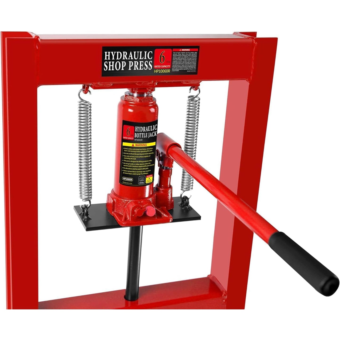 6 Ton Hydraulic Press, H-Frame Garage Shop Press with Press Plates, Floor Adjustable Hydraulic Shop Press to Bend, Straighten or Press Parts, Benchtop Press (Red) - WoodArtSupply