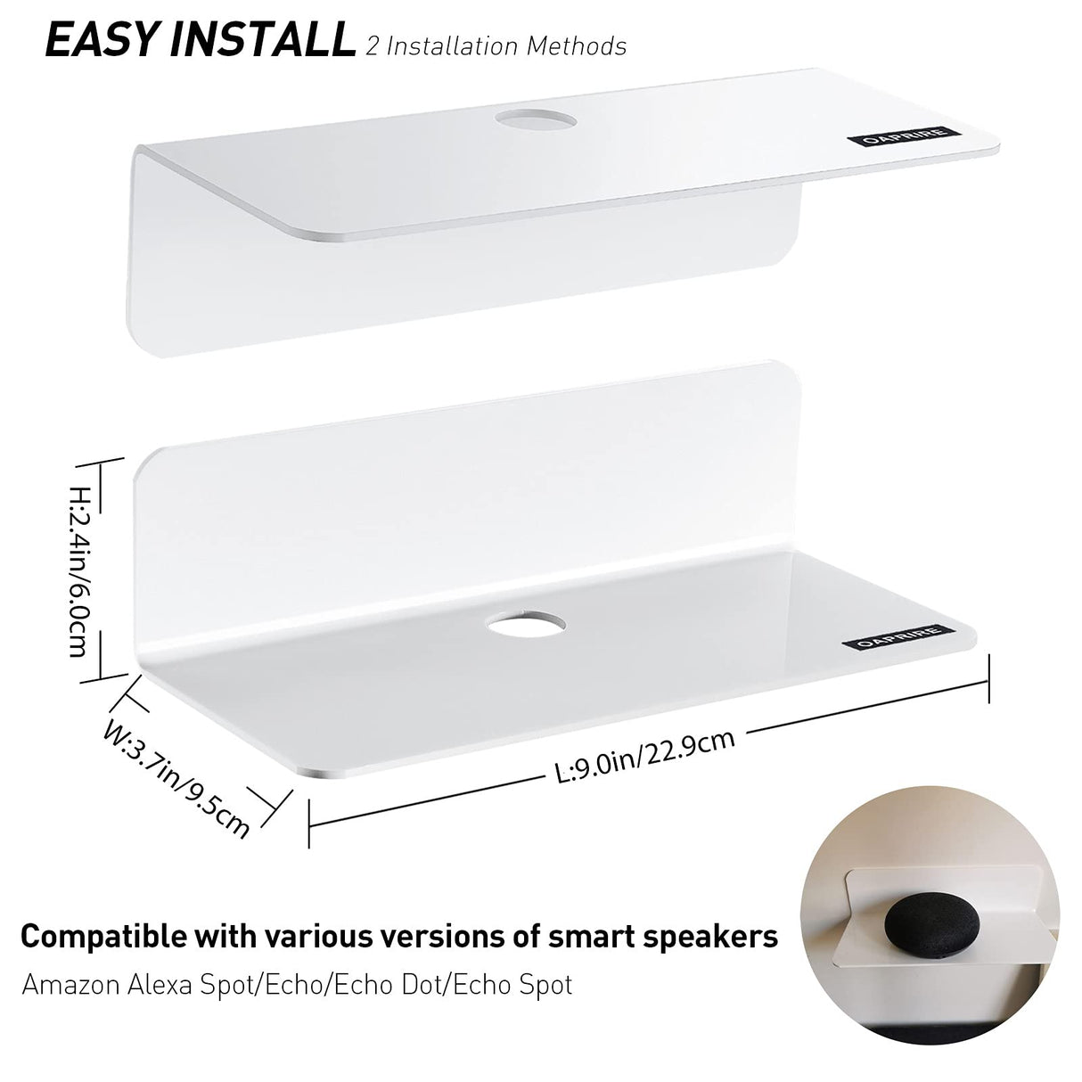 OAPRIRE White Floating Shelves Wall Mounted Set of 2 - Easily Expand Wall Space - Acrylic Hanging Shelves for Bedroom, Gaming Room, Living Room, Bathroom, Office with Cable Clips OAPRIRE