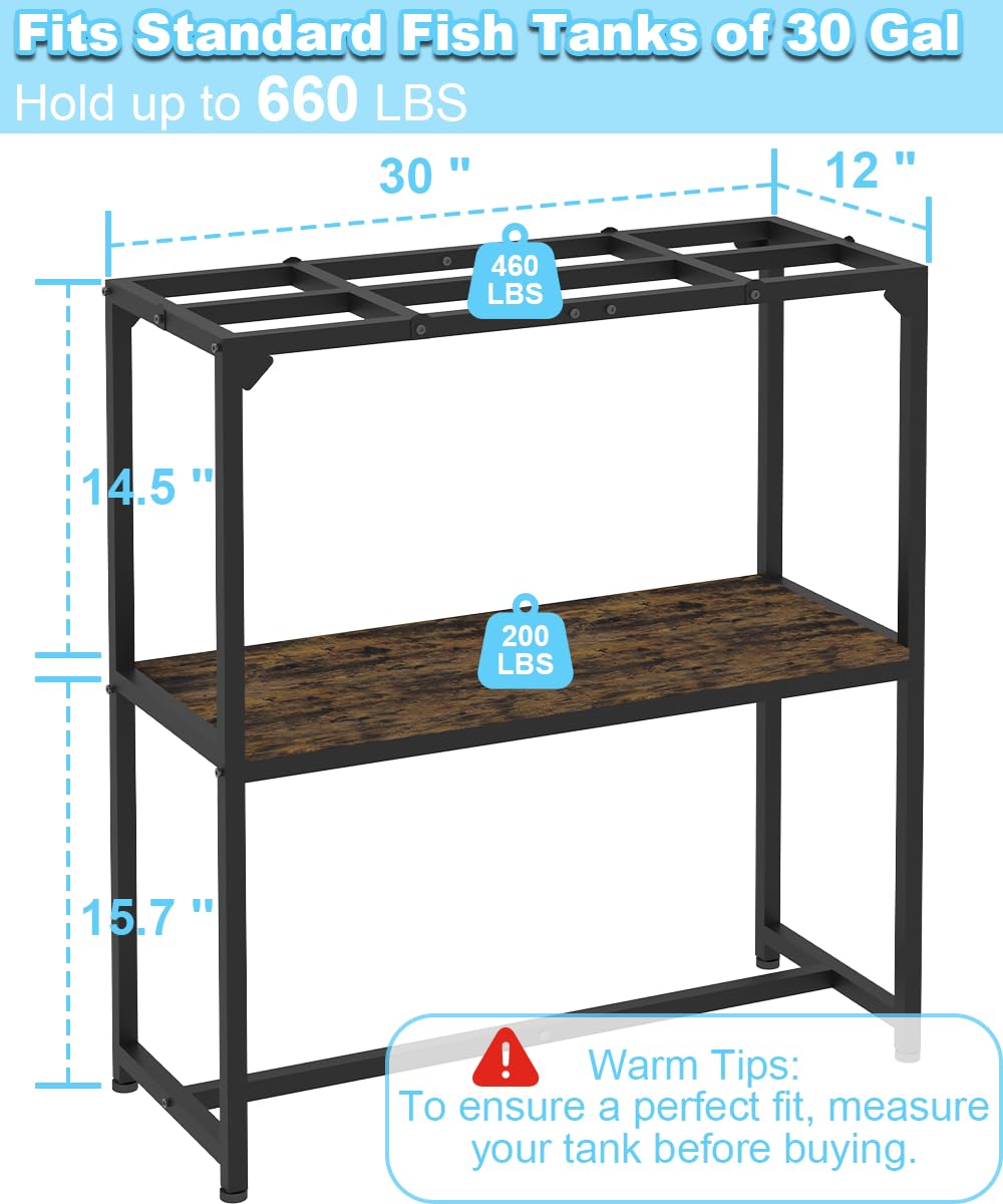Mondazie 30 Gallon Fish Tank Stand, Upgraded Height Aquarium Stand Table with 2 Tiers Storage Shelf, Metal Reptile Breeder Turtle Terrarium Stand Rack for Home Office, 30" L x 12" W x 32.2" H, Black Mondazie
