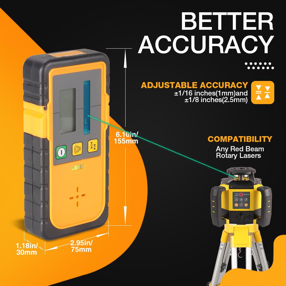 MOUNTLASER Digital Rotary Laser Receiver with Dual Display and Built-In Bubble Level, Compatible with All Red Rotary Lasers - Rod Clamp Included (Green Beam-RD-FT-G) - WoodArtSupply