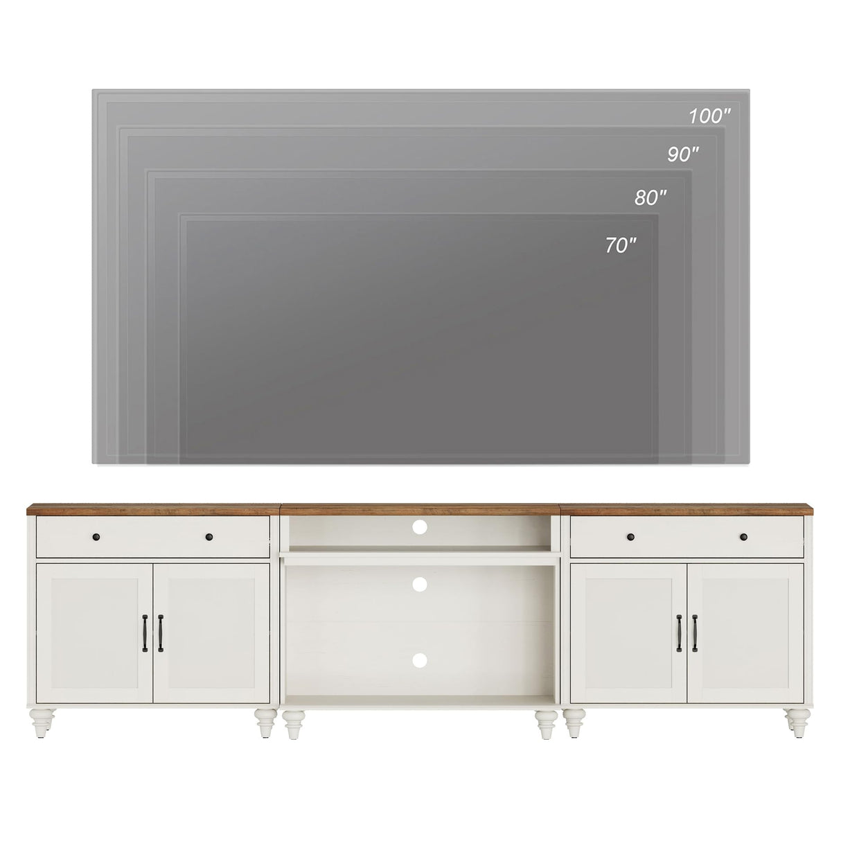 WAMPAT Farmhouse TV Stand for TVs up to 100'', Home Entertainment Center with 8 Storages for 75/80/85/90 inch TV, Large TV Console Table for Living Room, Bedroom, White WAMPAT