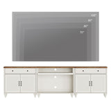 WAMPAT Farmhouse TV Stand for TVs up to 100'', Home Entertainment Center with 8 Storages for 75/80/85/90 inch TV, Large TV Console Table for Living Room, Bedroom, White WAMPAT