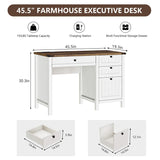 GlowVitaHome Farmhouse Executive Desk 45 inch Wood Computer Desk with 4 Drawers, Smart Charging Station, Home Office & Study Room Essential for Remote Workers, Professionals & Students.Antique White GlowVitaHome
