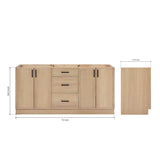 ARIEL Kelly 72 Double inch Bathroom Vanity Without Sink in White Oak, Bathroom Base Cabinet ARIEL