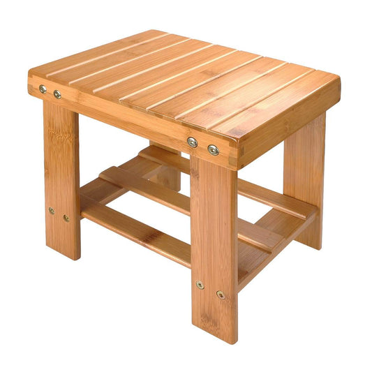 ASelected Bamboo Shower Bench Stool, 10 inch Wooden Foot Step Stool for Bathroom Bedroom Kitchen Mudroom Foyer Entryway Shoe Bench