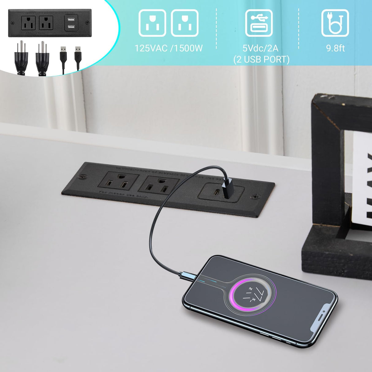 Karl home Twin Metal Loft Bed with Desk, with Power Outlet and LED Lighted, Safety Guardrail & Ladder, Space Saving, No Noise, No Box Spring Needed, White Karl home