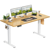 Sweetcrispy Electric Adjustable Height Standing Desk - 63 x 24 inch Sit to Stand Up Desk with Splice Board, Rising Home Office Computer Table with 2 Hook and Wire Hole for Work Sweetcrispy