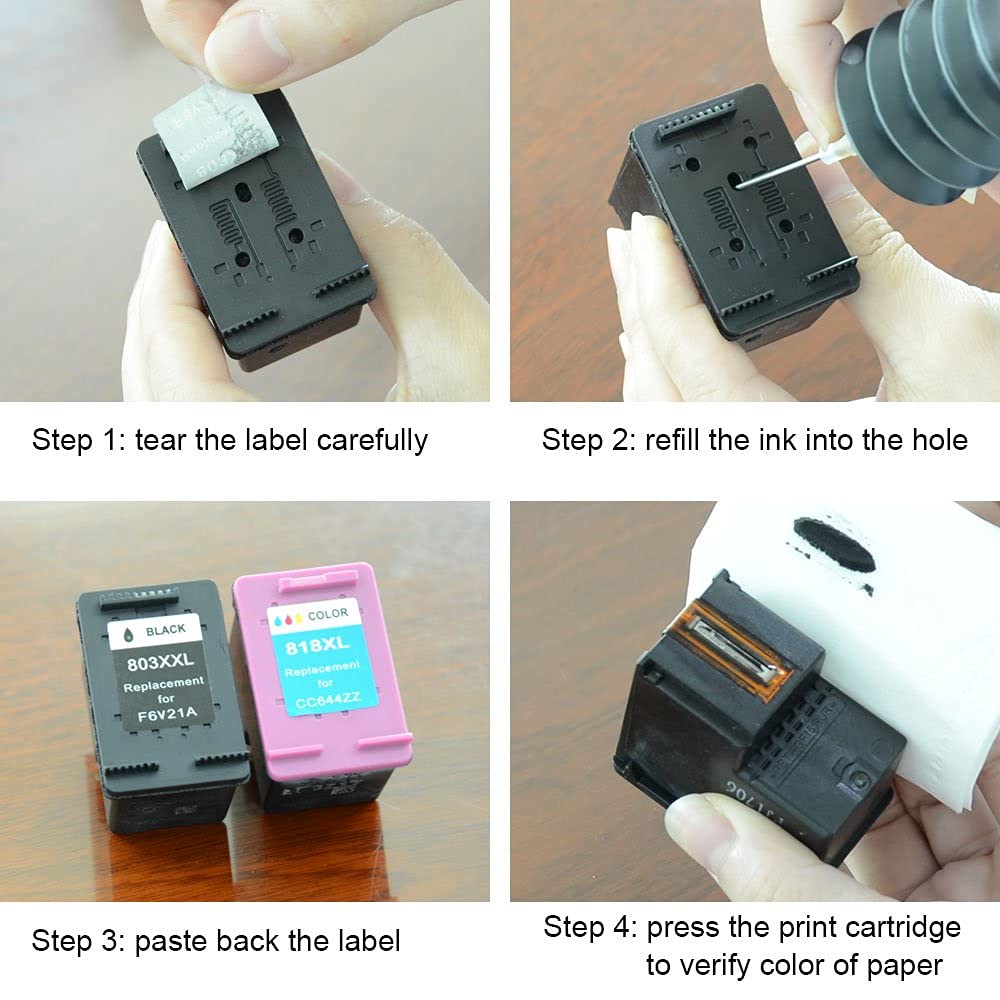 Aomya Ink Refill Kit 100ml for HP 67 61 65 60 62 63 910 920 901 902 932 933 934 940 952 94 95 96 Inkjet Printer Cartridges Refillable Ink Cartridges CIS CISS System 4 Color Set with 4 Syringes Aomya