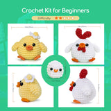 NestledCrafts Beginners Crochet Kit, Amigurumi Crochet Animal Kit, Easy Learn to Crochet with Step-by-Step Video Tutorials, 3PCS The Chick Family for Kids & Adults NestledCrafts
