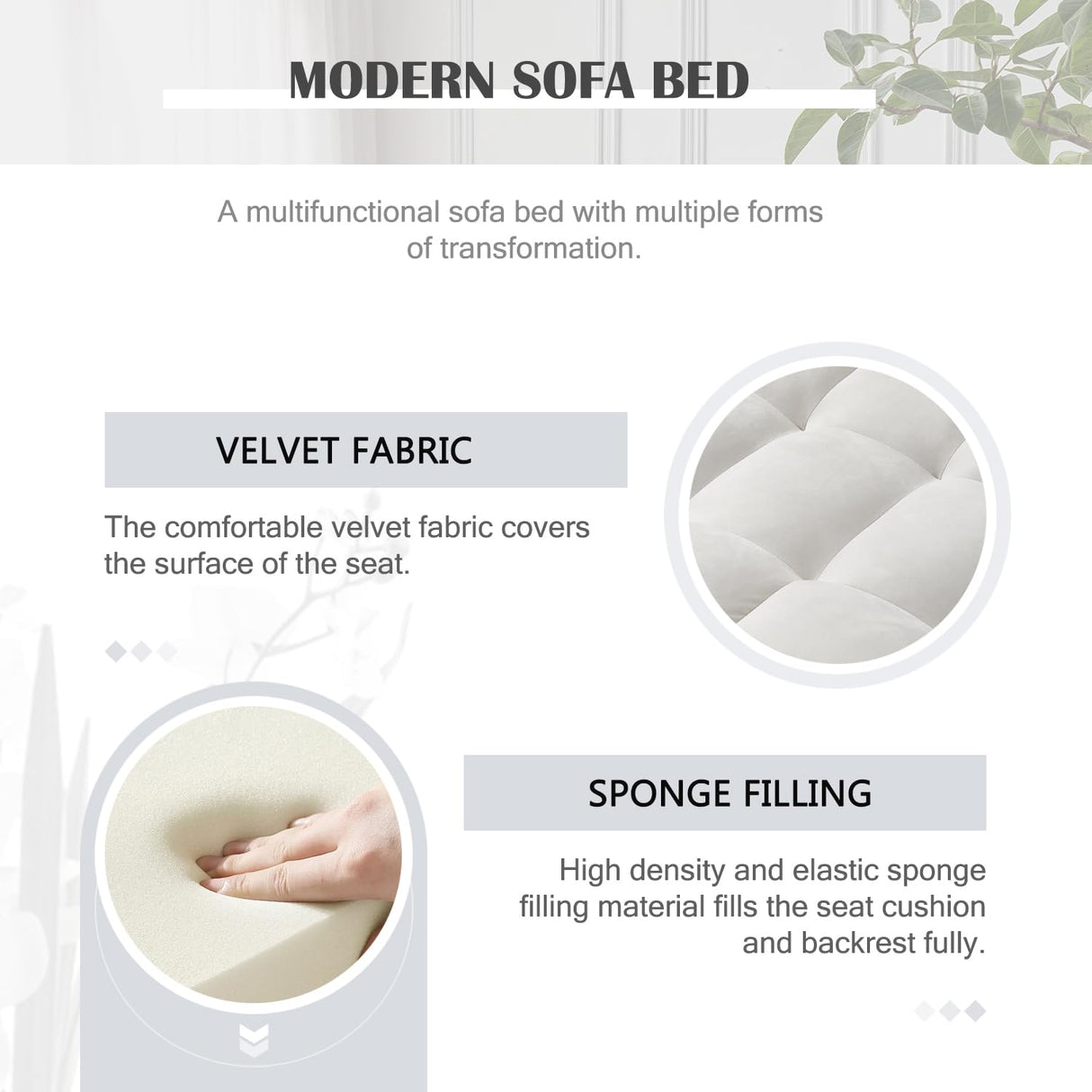 Hixkol Sleeper Sofa Bed, 3 in 1 Sofa Bed Pull Out Couch Bed with Adjustable Backrest, Modern Sofa Bed for Living Room, Convertible Sofa Bed for Bedroom. (White) Hixkol