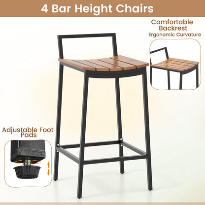 HAPPYGRILL 5-Piece Acacia Wood Outdoor Bar Set with Metal Frame & Footrest