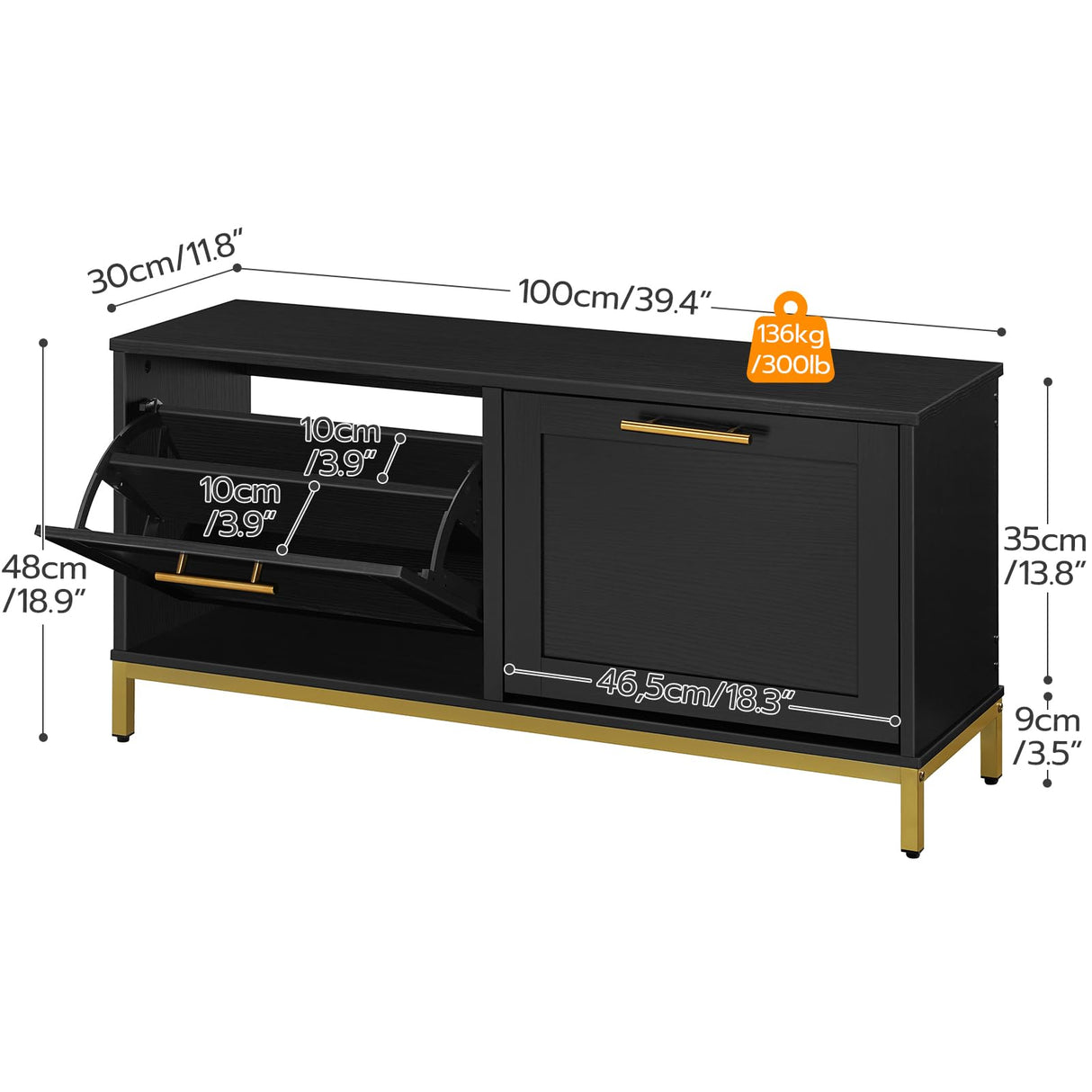 HOOBRO Shoe Bench with Storage, Shoe Storage Bench with 2 Flip Drawers, 39.4" Shoe Cabinet with Bench, Hidden Shoe Rack Organizer for Entryway, Foyer, Hallway, Mudroom, Black and Gold DB48HX01 HOOBRO
