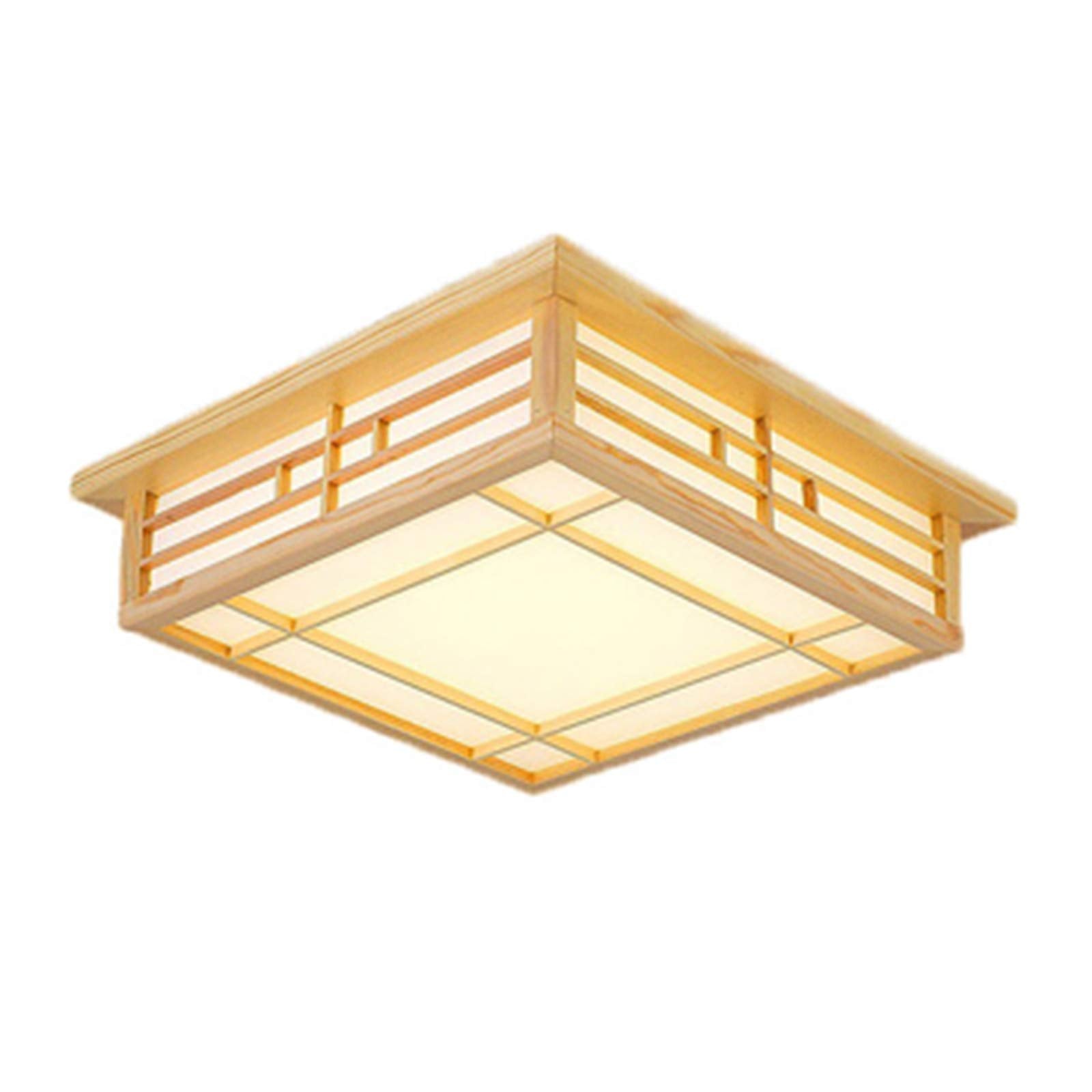 Japanese Style Square Wood Ceiling Light Fixture with LED Lamps, 110V Remote Control Dimmer Light Perfect for Bedroom, Living Room, Dining Room, and Kitchen (35x35cm) - WoodArtSupply