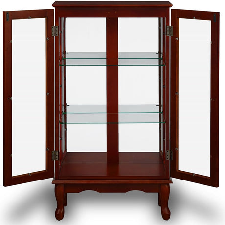 Anwick China Cabinet &Curio Cabinets with Glass Doors, Lighted Display Cabinet with Mirrored Back Panel, Tempered Glass and 3 Tiers Adjustable Shelves (Cherry) Anwick
