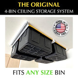 E-Z Garage Storage Overhead Bin Storage Rack Organization System - Store 4 Bins on Garage Ceiling/Adjustable to Fit Any Size Tub - Made In USA E-Z Garage Storage