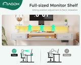 AODK Electric Standing Desk with Drawers & Keyboard Tray, 55 Inch Height Adjustable Gaming Desk with Power Outlets & LED Lights, Sit Stand Table with Monitor Stand for Home, Office, White AODK